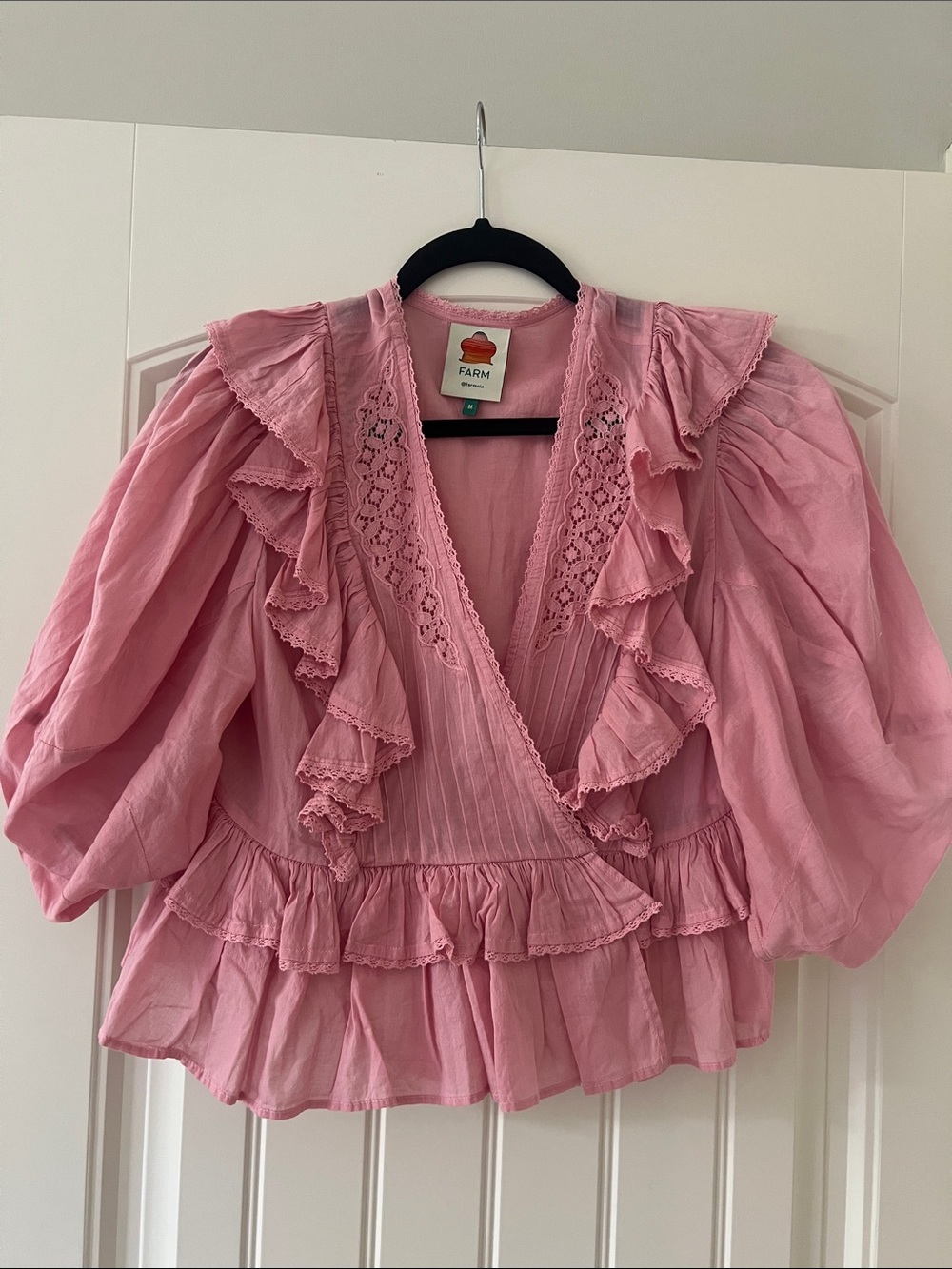 FARM Rio Pink Ruffle Wrap Blouse size medium. Worn once.